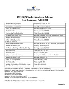Hillsborough County Public Schools Calendar Holidays 2022-2023