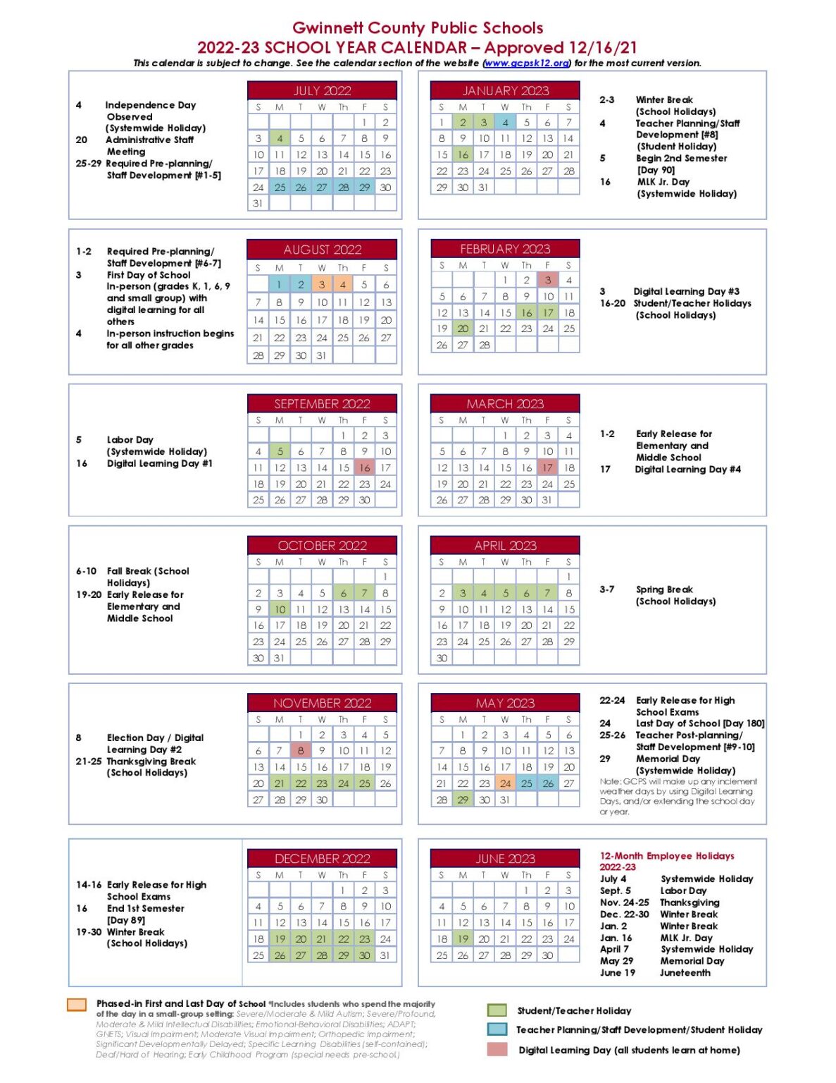 Gwinnett County Public Schools Calendar Holidays 2022 2023