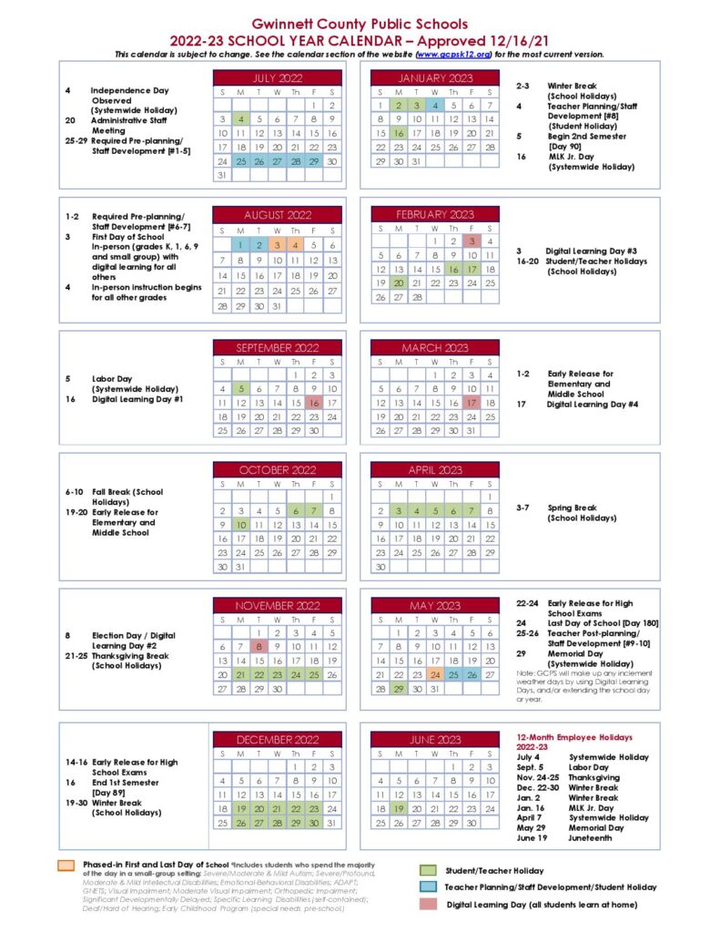 Gwinnett County Public Schools Calendar Holidays 2022-2023