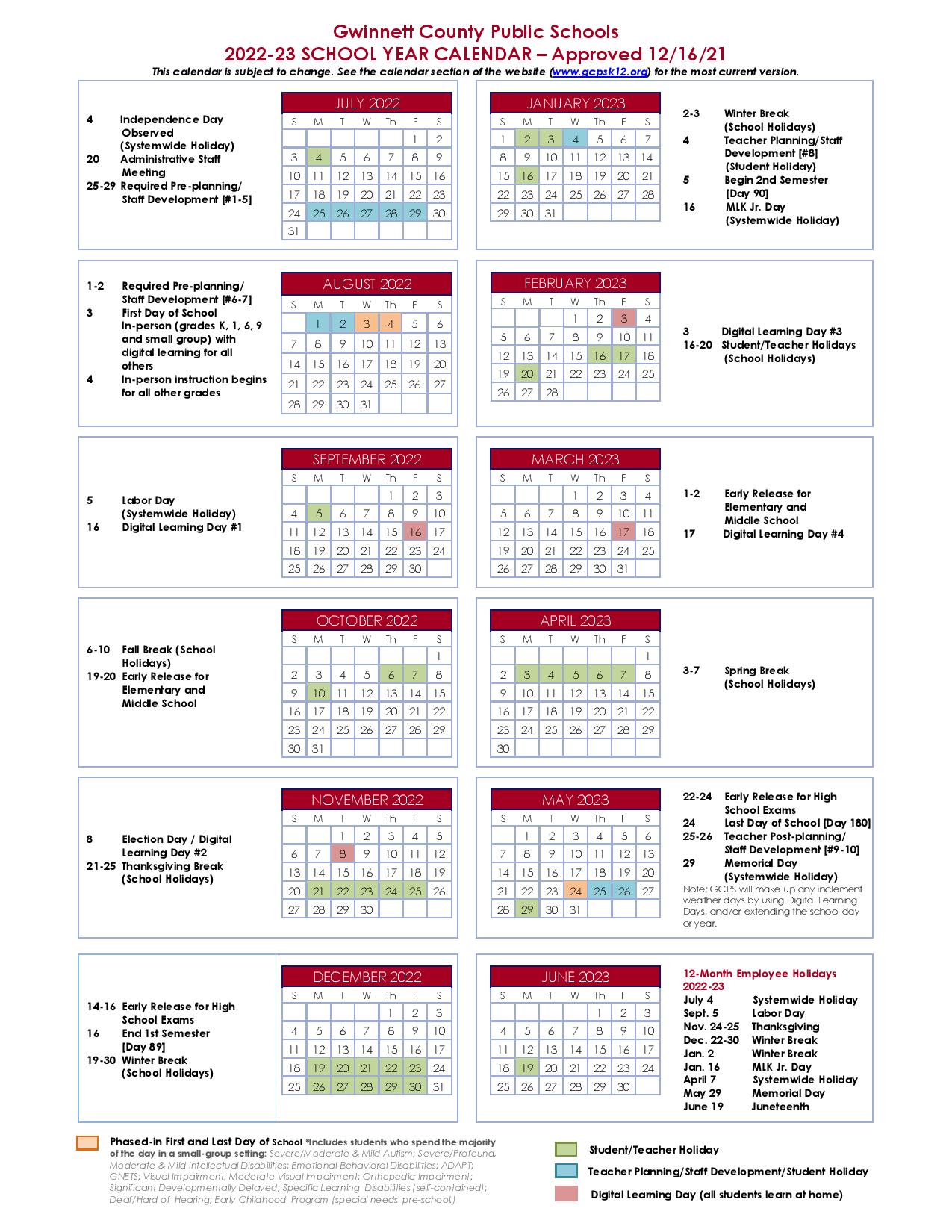 Gwinnett County Public Schools Calendar Holidays 2022-2023