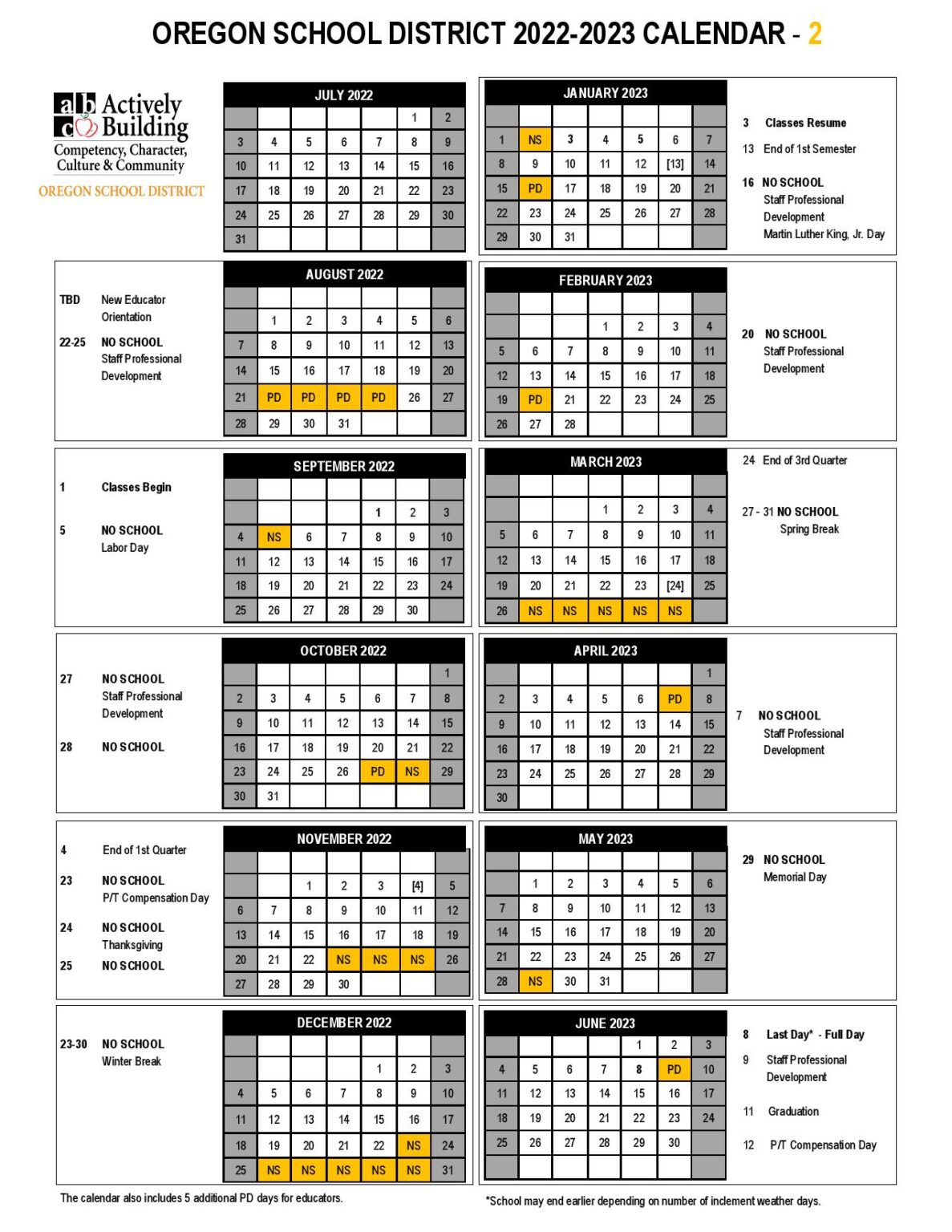 Oregon School District Calendar Holidays 2022-2023 - School Calendar Info