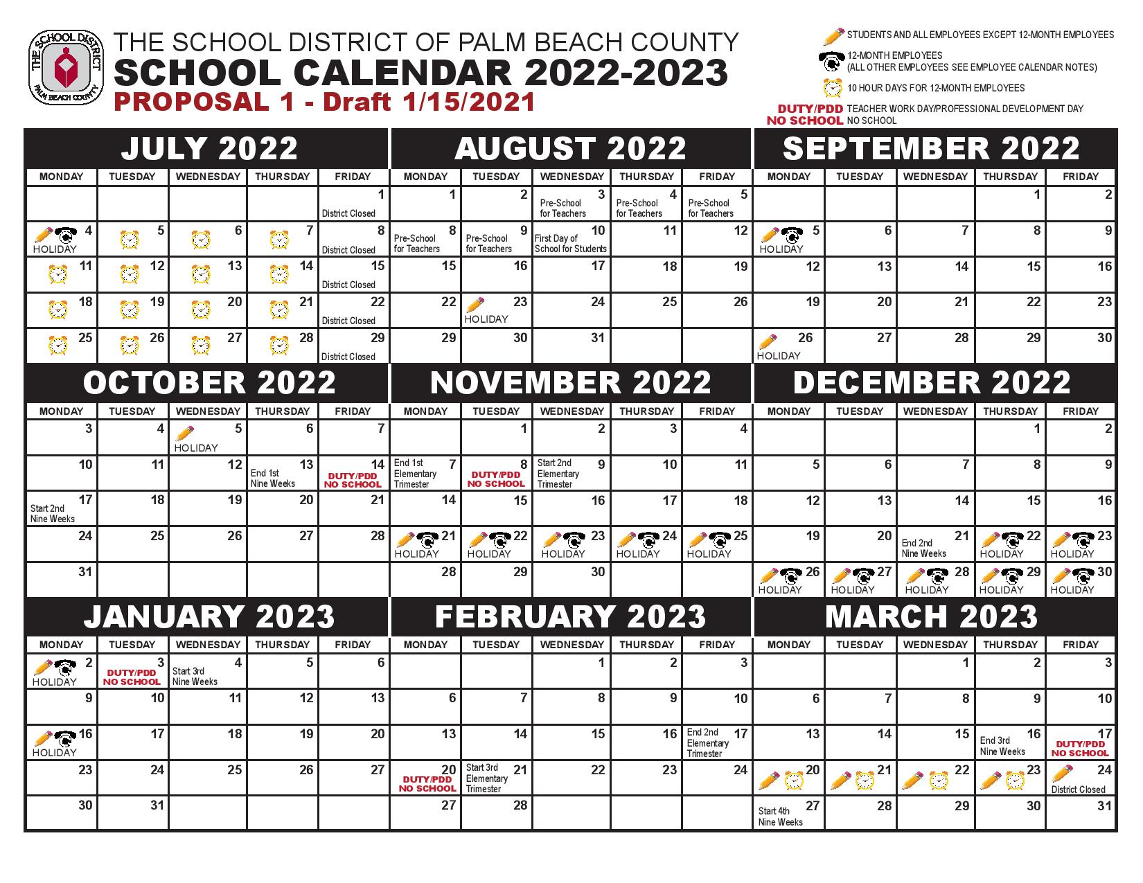 Palm Beach County School District Calendar Holidays 2022-2023
