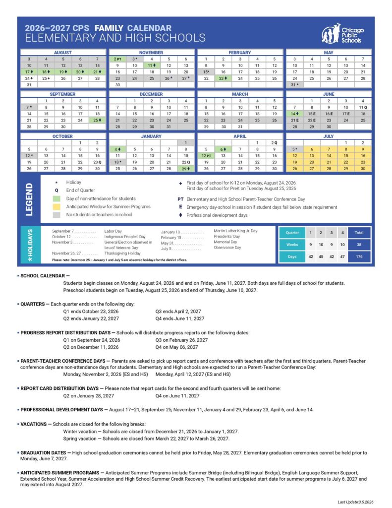 Chicago Public Schools Calendar 2026-2027