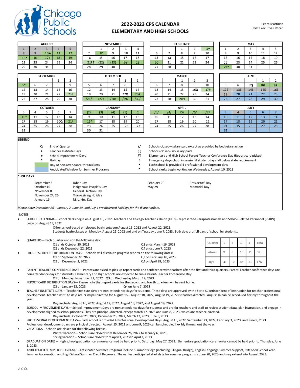 Chicago Public Schools Calendar Holidays 2023 PDF School Calendar Info