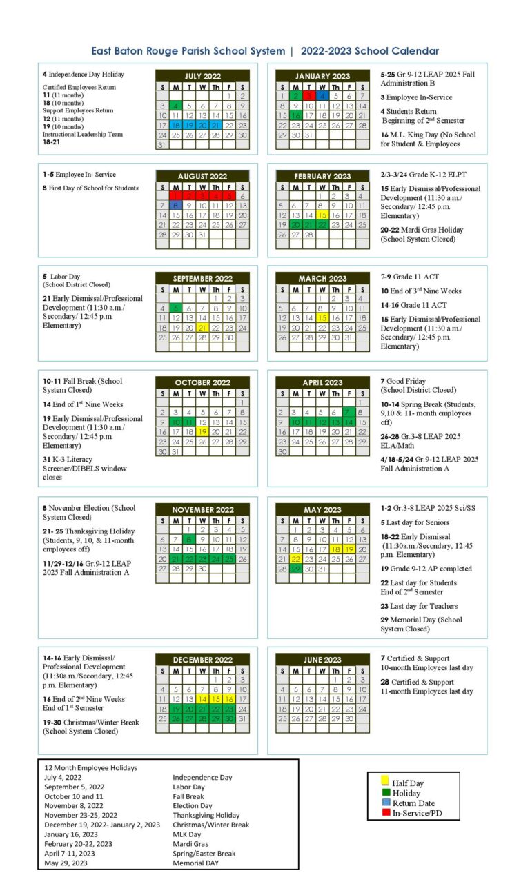 East Baton Rouge Parish Schools Calendar Holidays 20222025