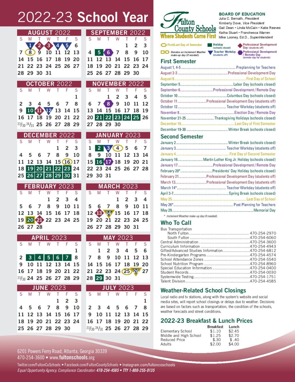 Fulton County Schools Calendar Holidays 20222023 PDF