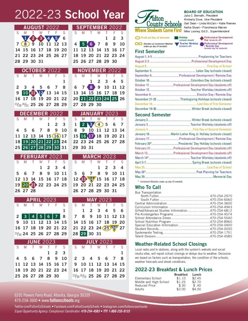 Fulton County Schools Calendar Holidays 2022-2023 PDF