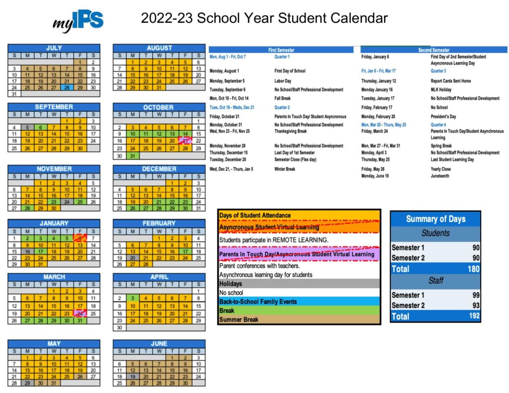 Indianapolis Public Schools Calendar Holidays 2022-2023 PDF