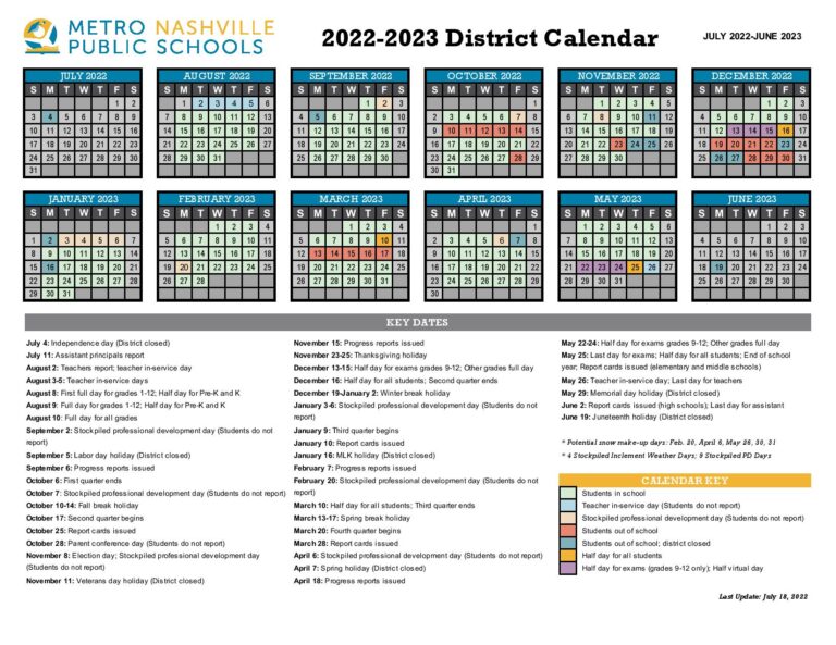 Metro Nashville Public Schools Calendar Holidays 2022-2023