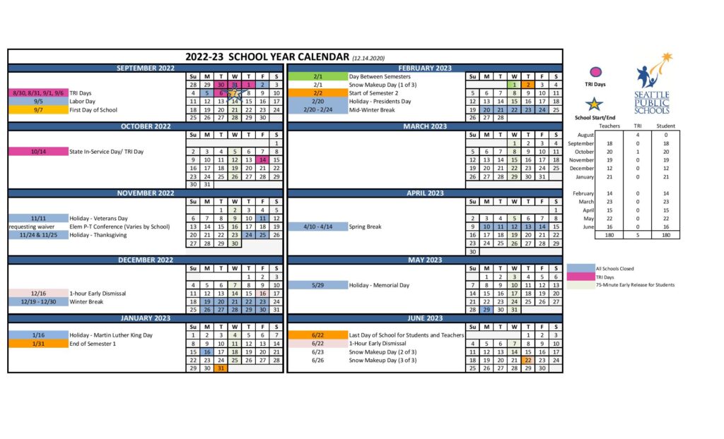 Seattle Public Schools Calendar Holidays 20222023 PDF