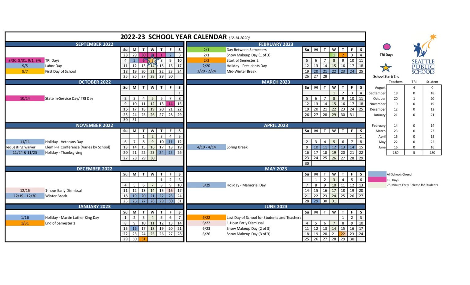 Seattle Public Schools Calendar Holidays 20222023 PDF