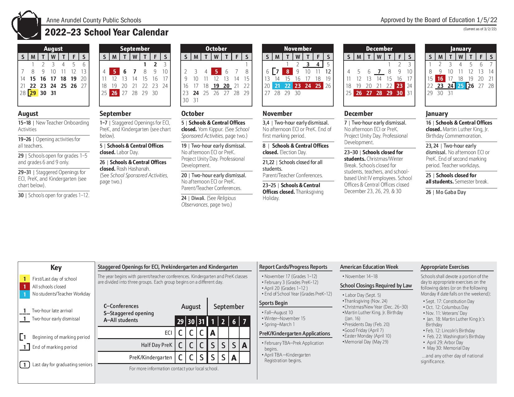 Anne Arundel County Public Schools Calendar 2022 2023 PDF