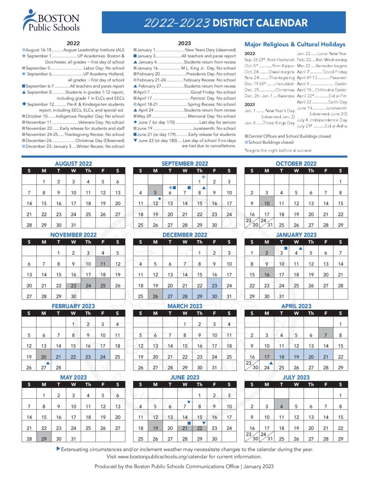 Boston Public Schools Calendar Holidays 20222025 PDF