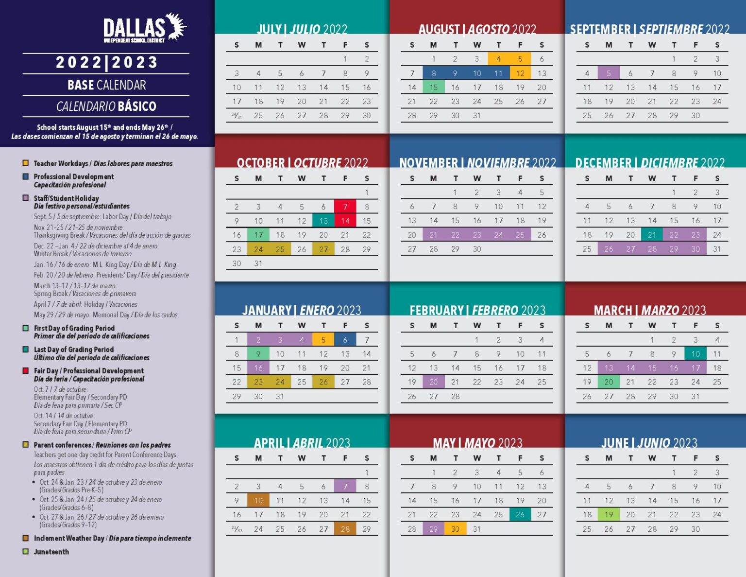 Dallas Independent School District Calendar 2022-2023 PDF