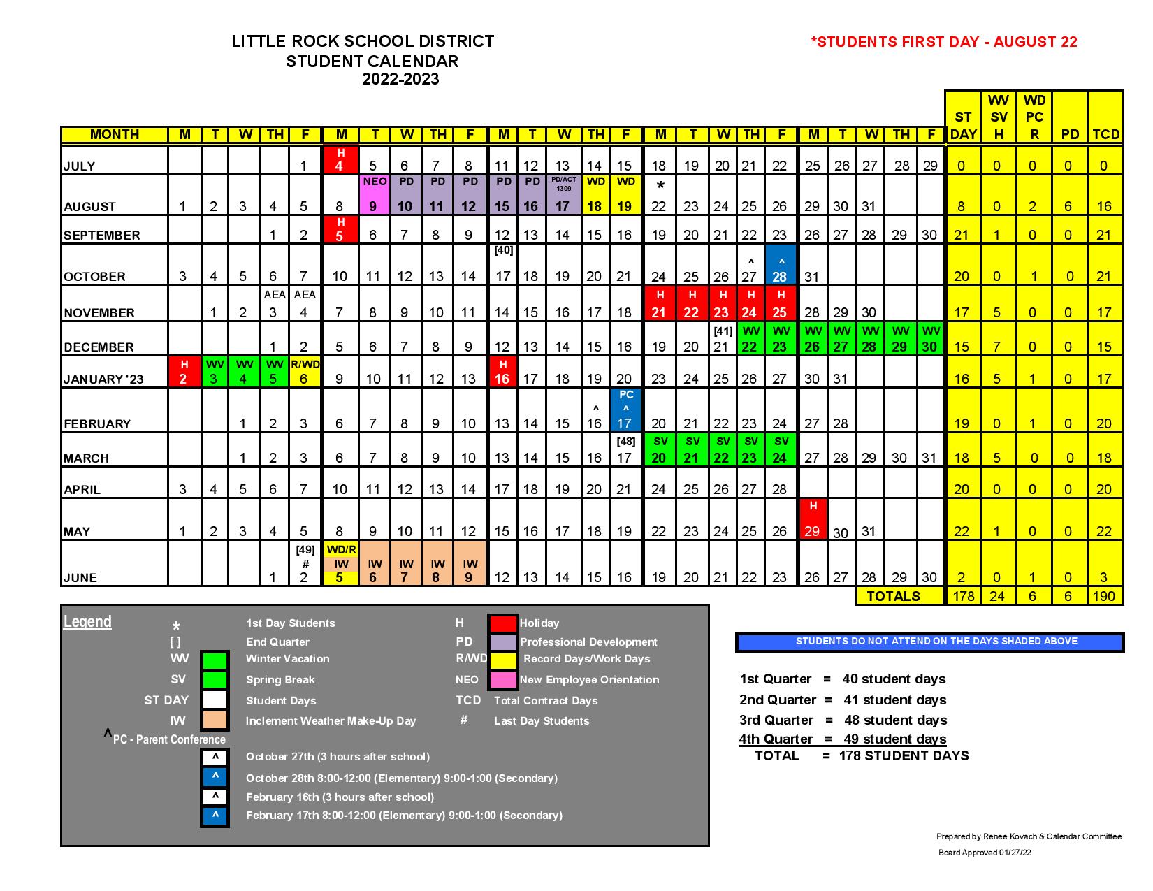 Little Rock School District Calendar Holidays 20222023 PDF School