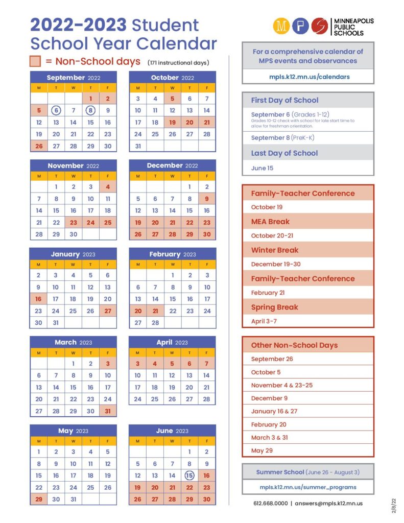 Minneapolis Public Schools Calendar Holidays 2022-2023