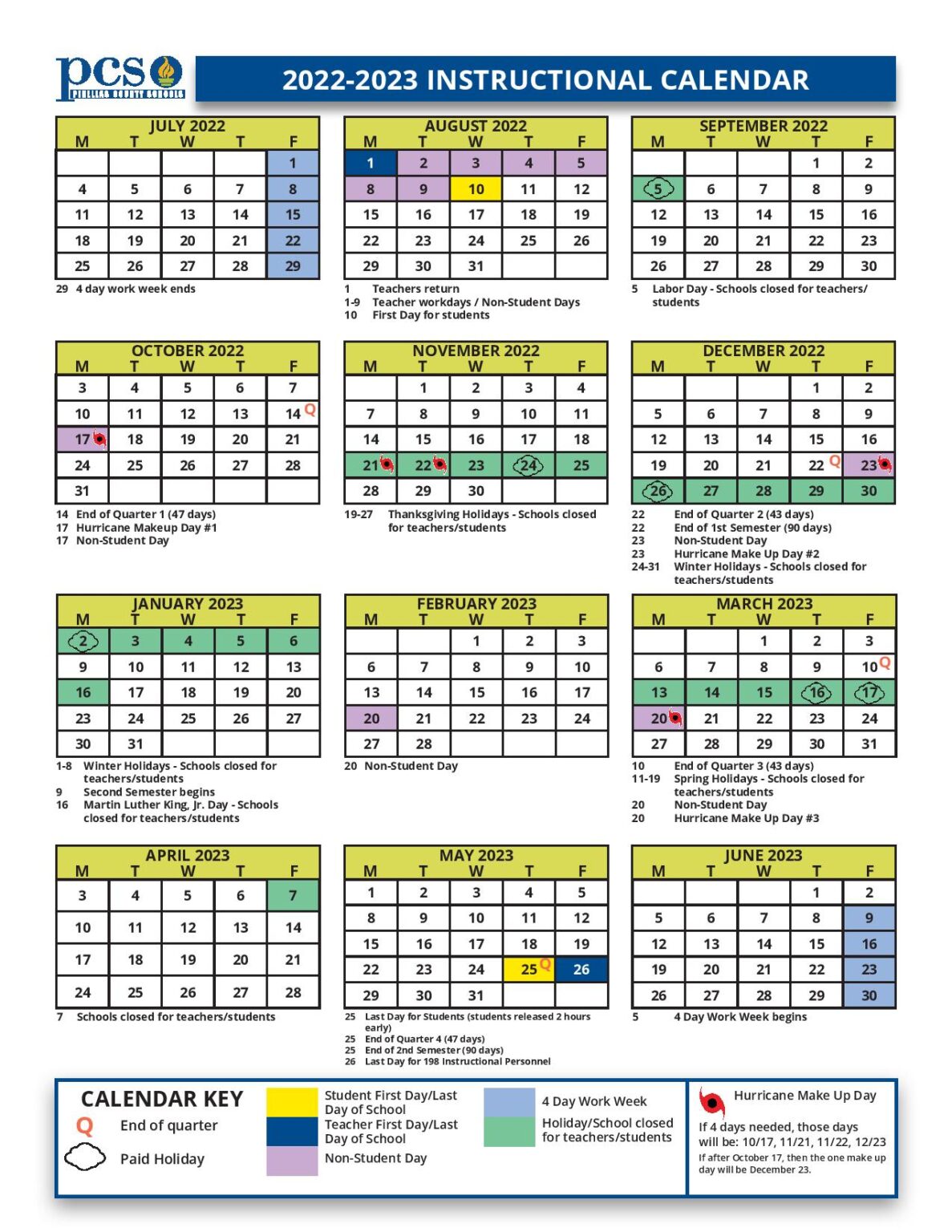 Pinellas County Schools Calendar Holidays 2022-2023 PDF