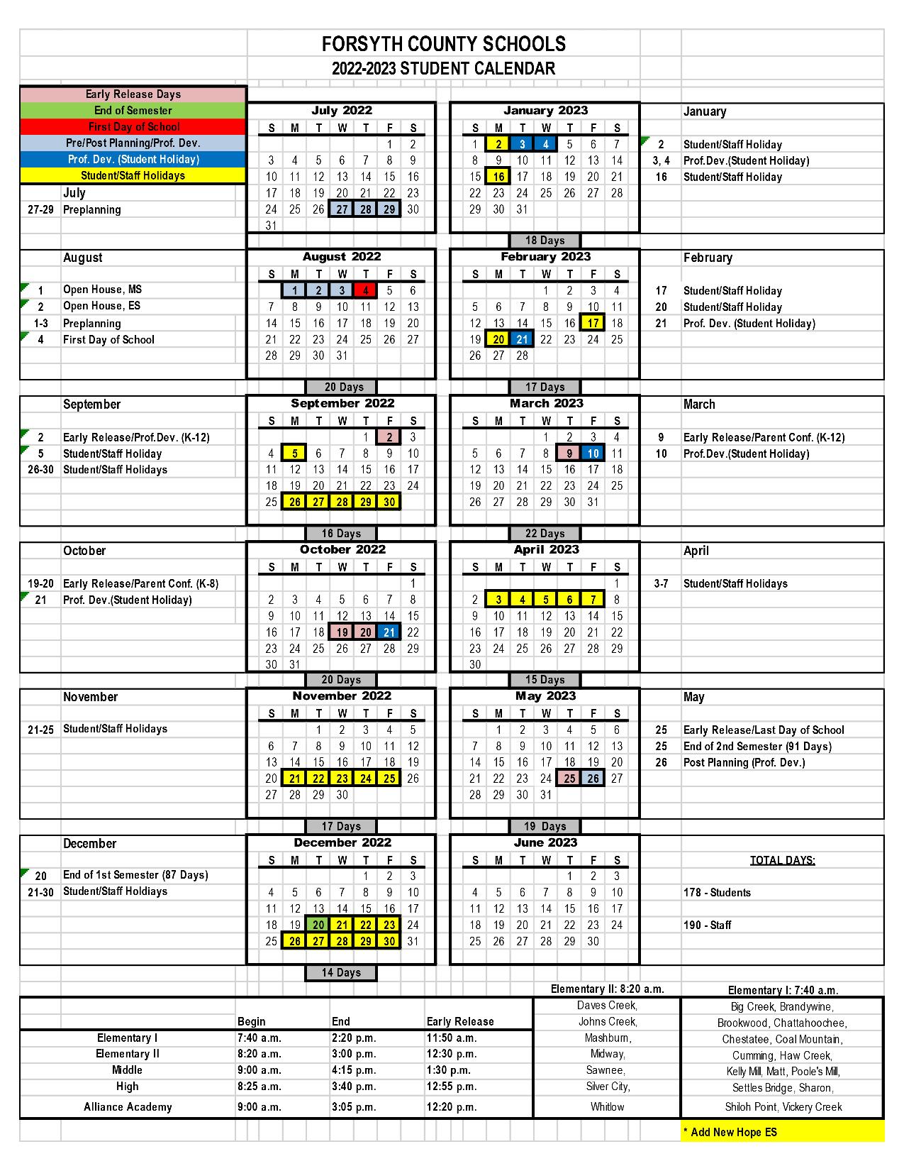 Forsyth County Schools Calendar 2022 2023