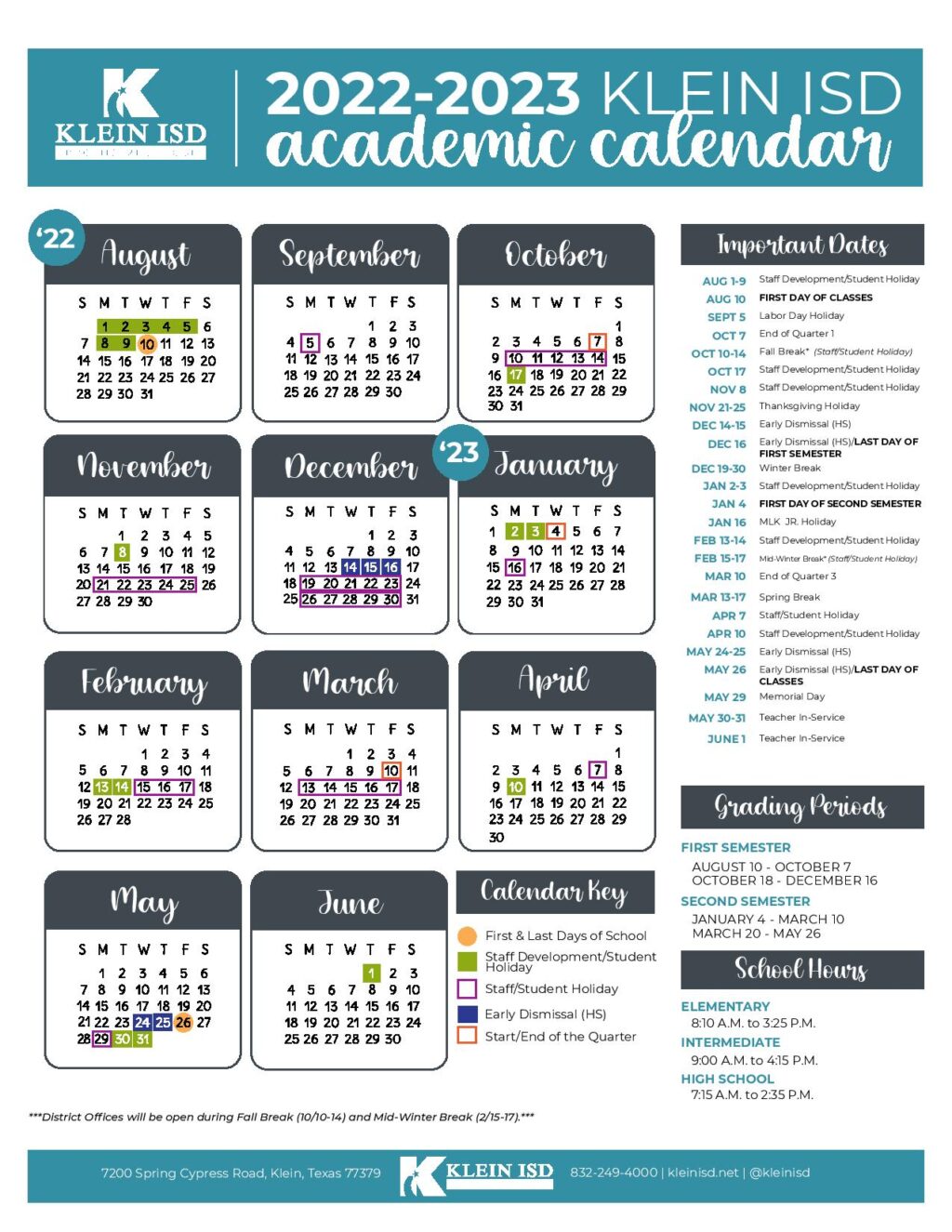 Klein Independent School District Calendar 2022 2023 PDF