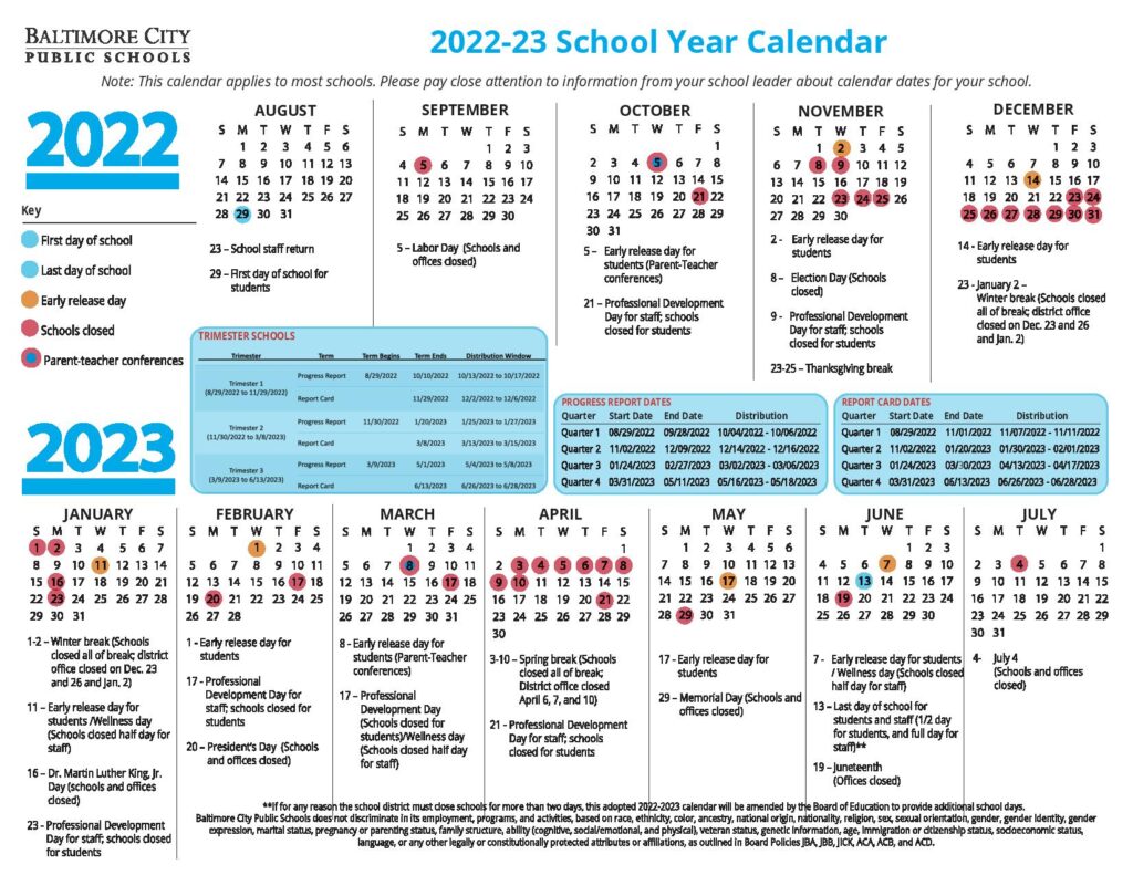 Baltimore City Public Schools Calendar 20222023
