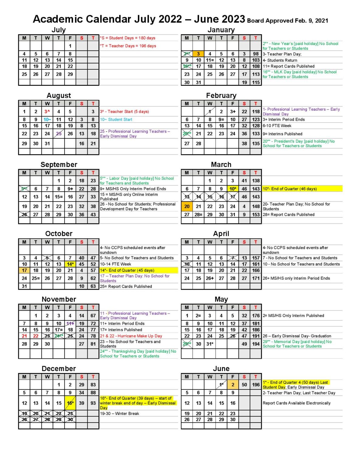 Collier County Public Schools Calendar 2022-2023