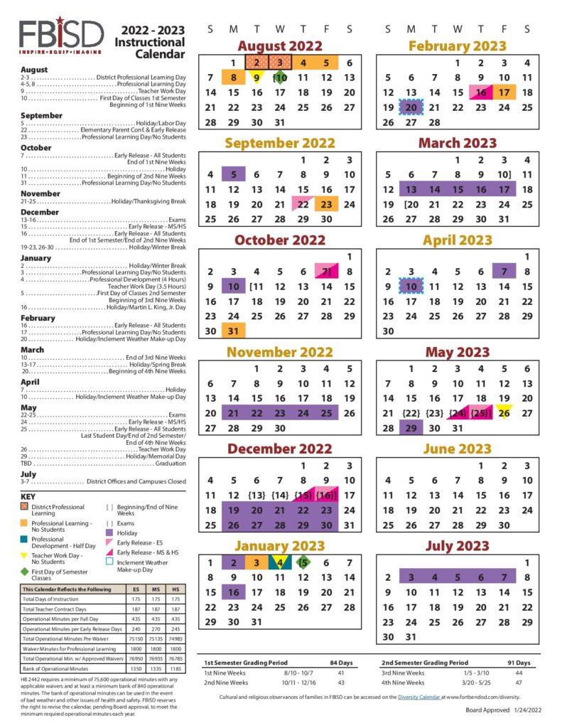 Fort Bend Independent School District Calendar 20222023