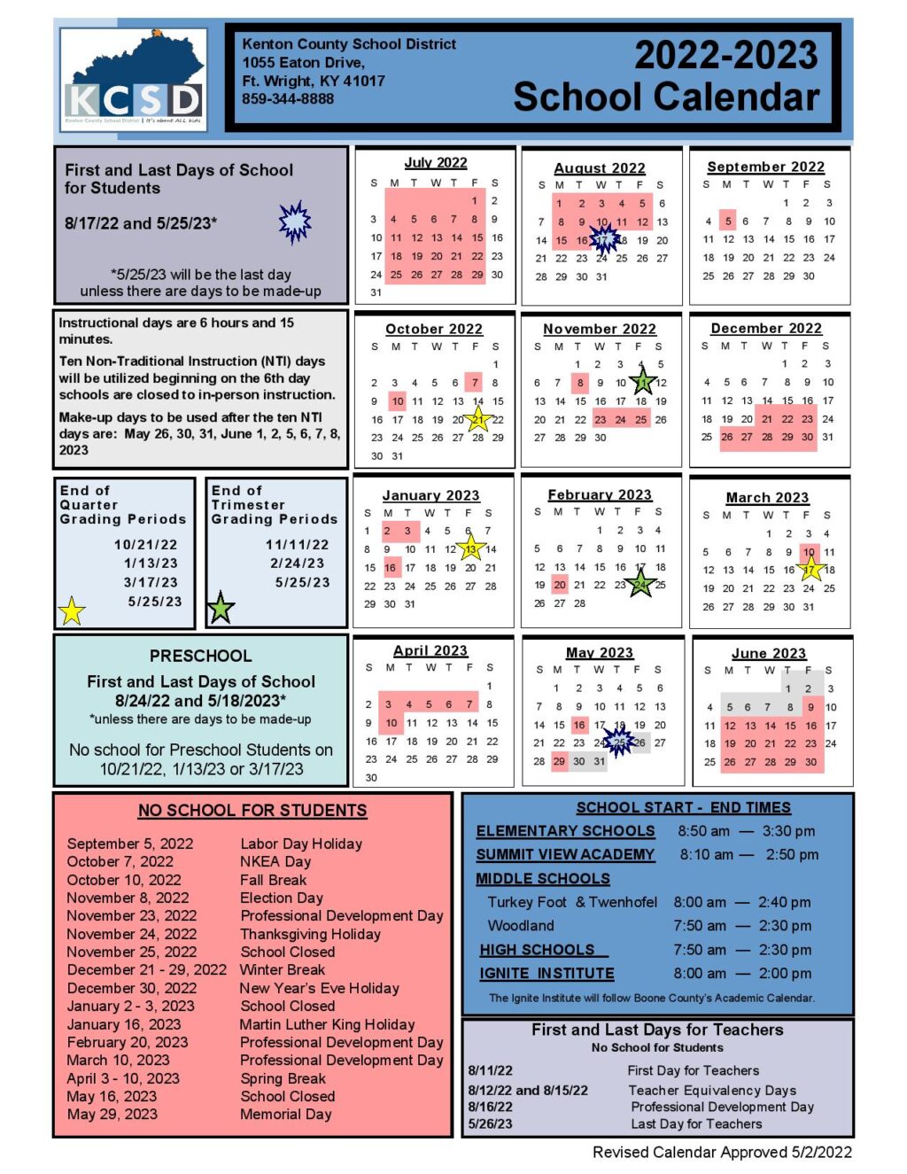 Kenton County Schools Calendar 2022-2023