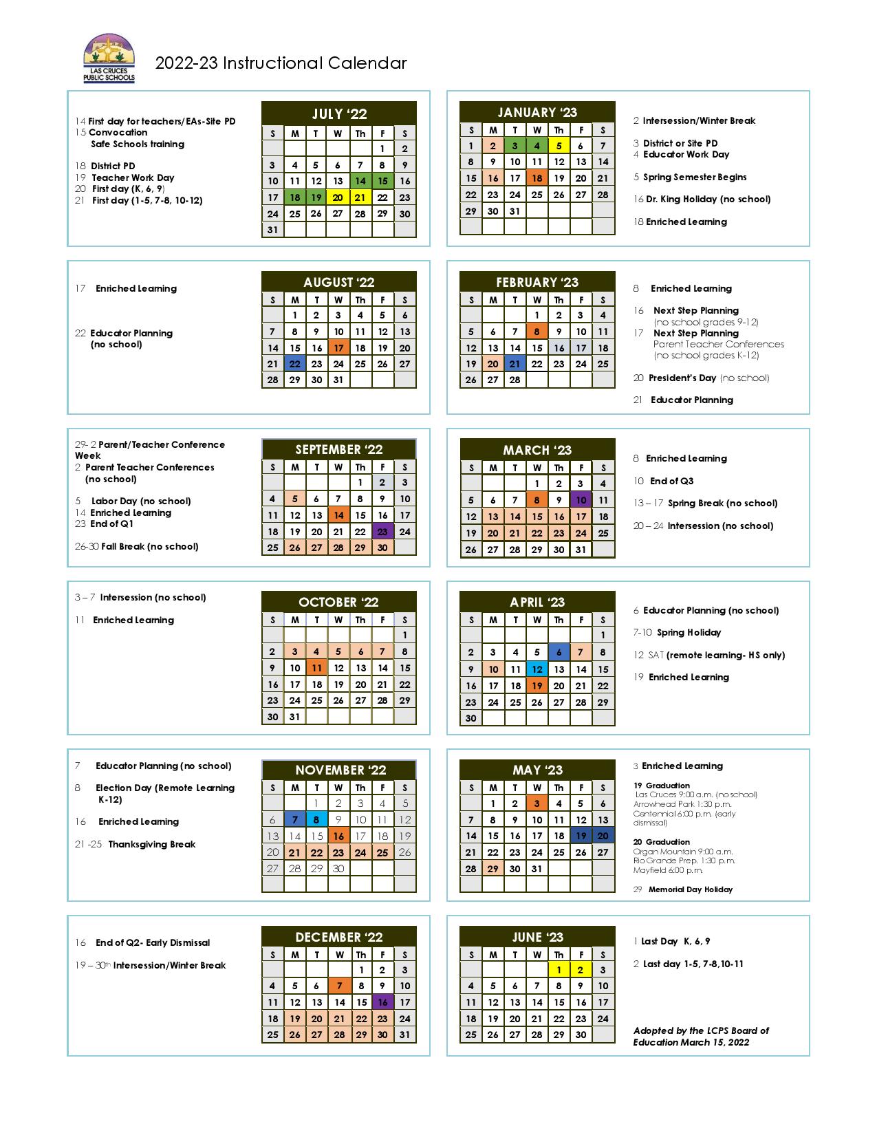 Las Cruces Public Schools Calendar 2022-2023