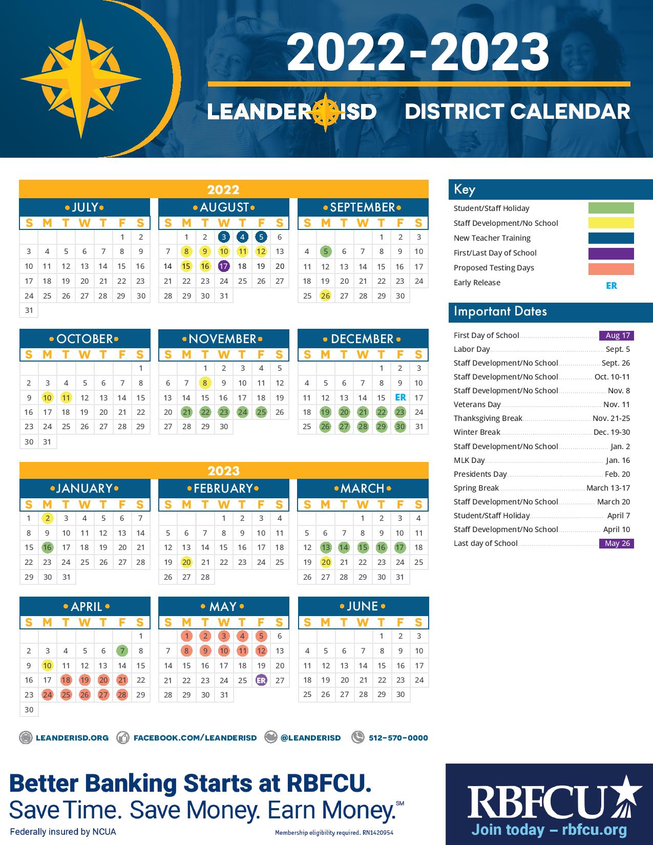 Leander Independent School District Calendar 20222023