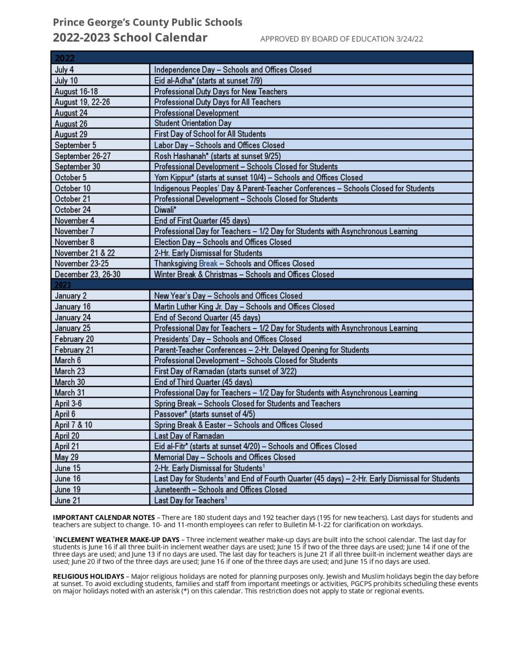Prince George s County Public Schools Calendar 2023 School Calendar Info