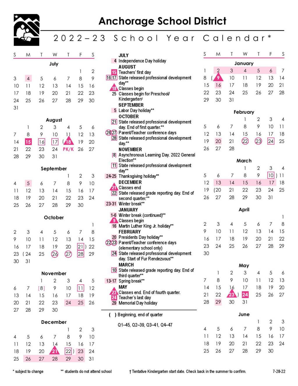 Anchorage School District Calendar 2022 2023