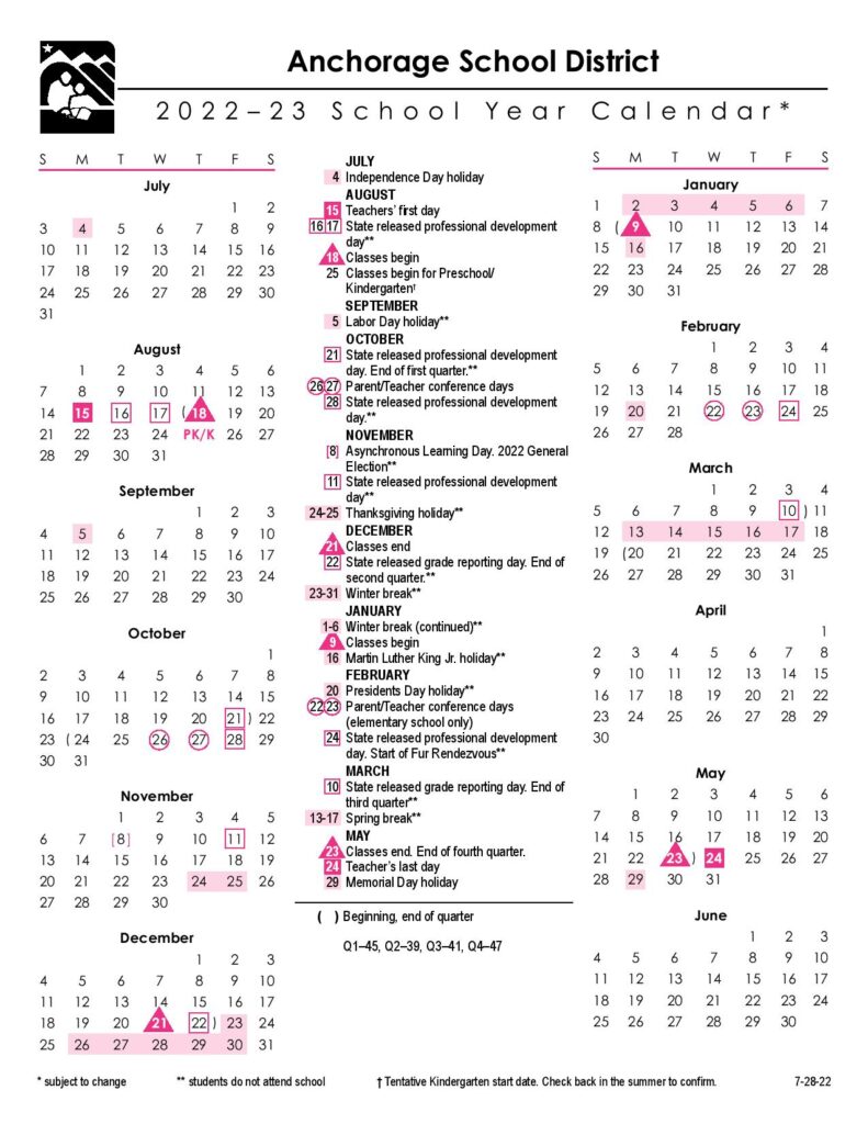 Anchorage School District Calendar 20222023