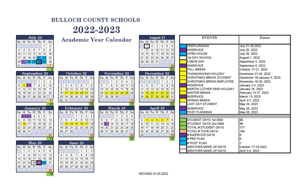 Bulloch County Schools Calendar 20222023 with Holidays