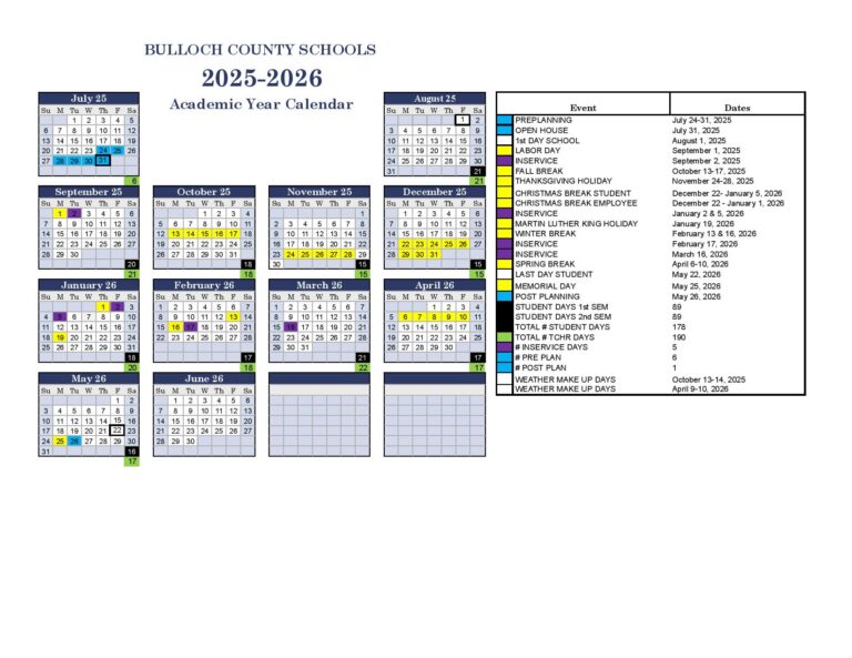 Bulloch County Schools Calendar 2025 2026 with Holidays Bulloch County Schools Calendar 2025 2026 with Holidays