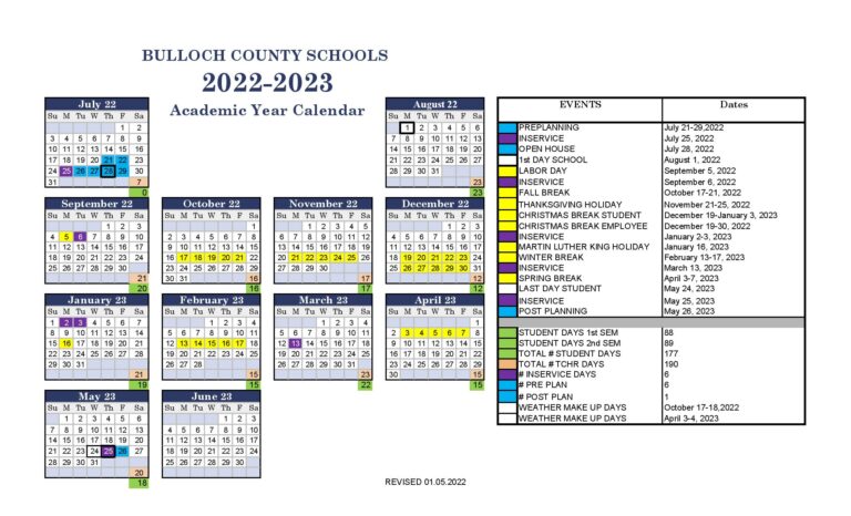 Bulloch County Schools Calendar 2022 2023 With Holidays