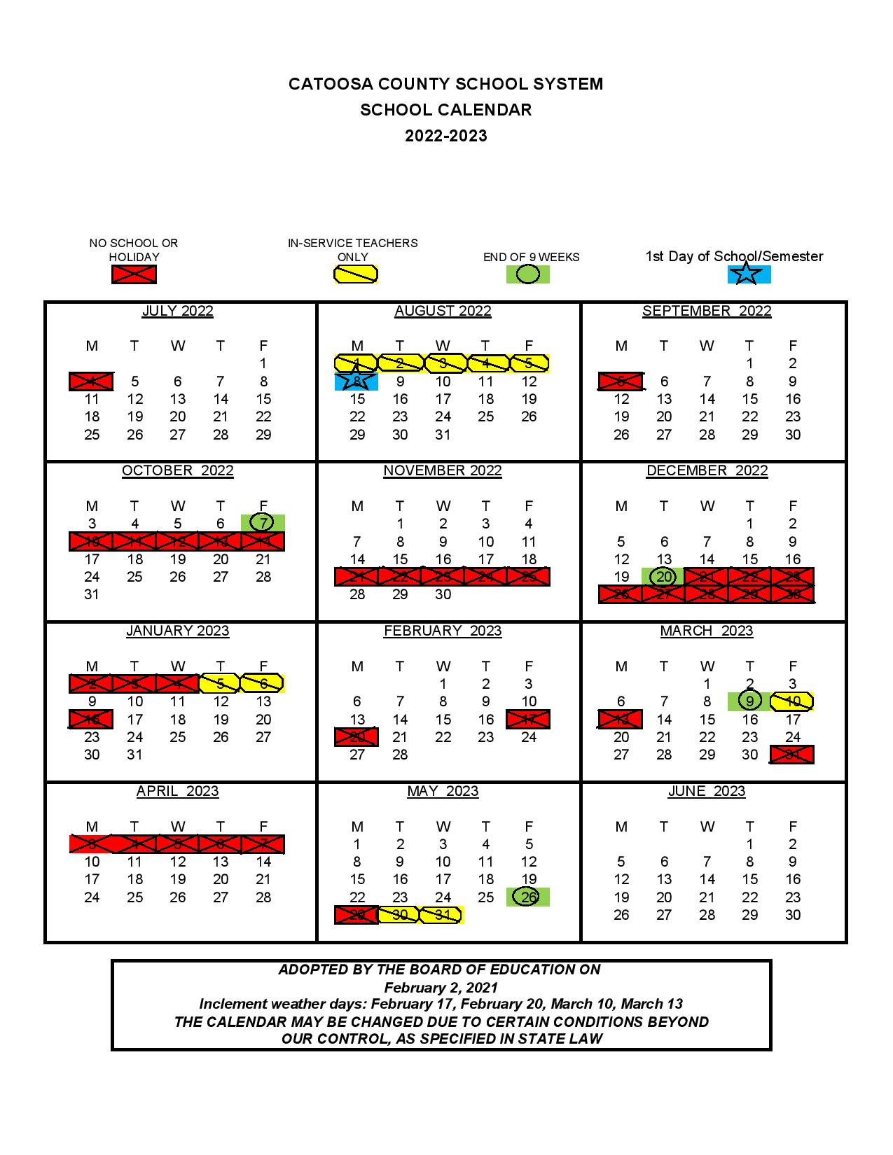 Catoosa County Schools Calendar 2023 in PDF