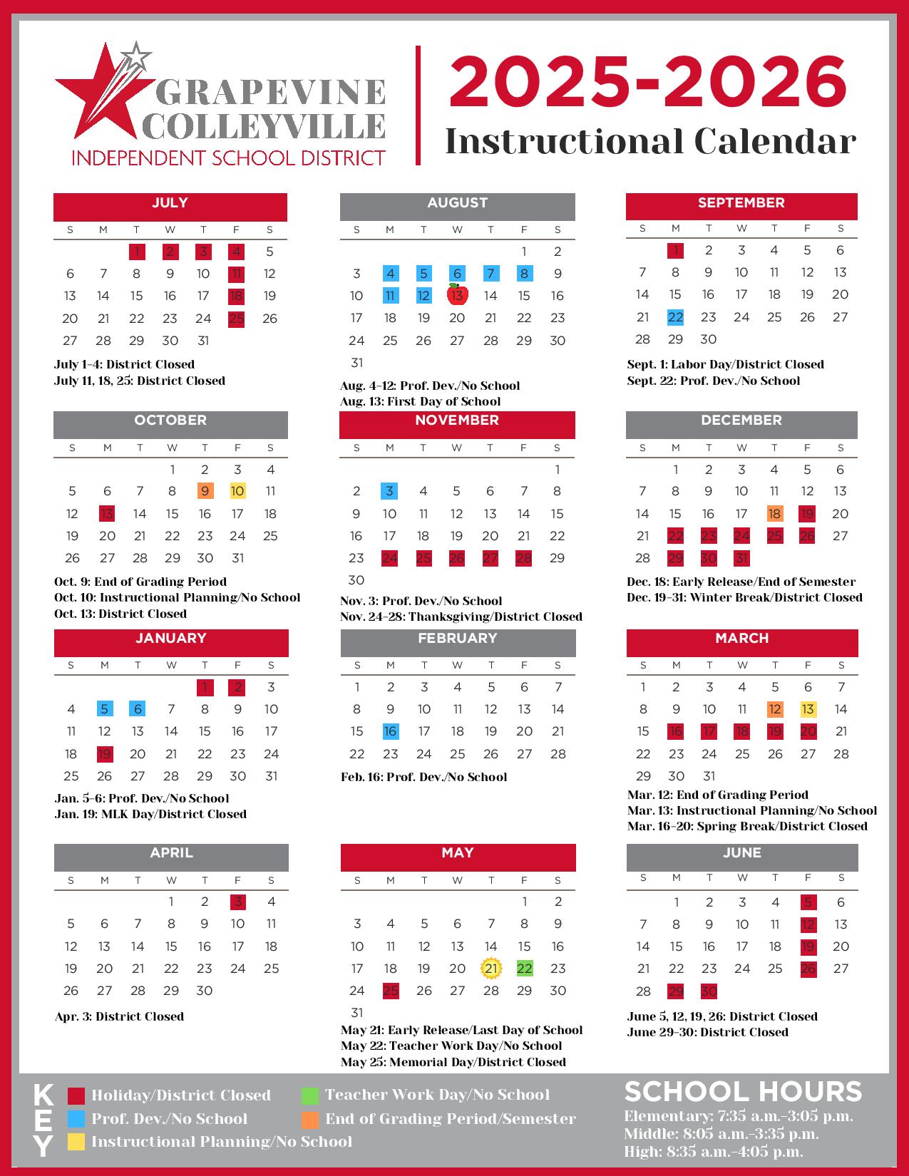 GCISD School District Calendar 20252026 in PDF