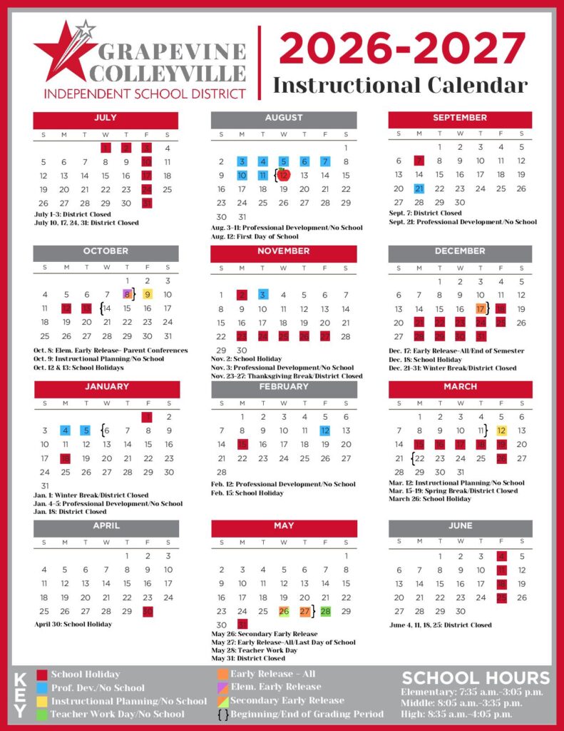 GCISD School District Calendar 2026-2027
