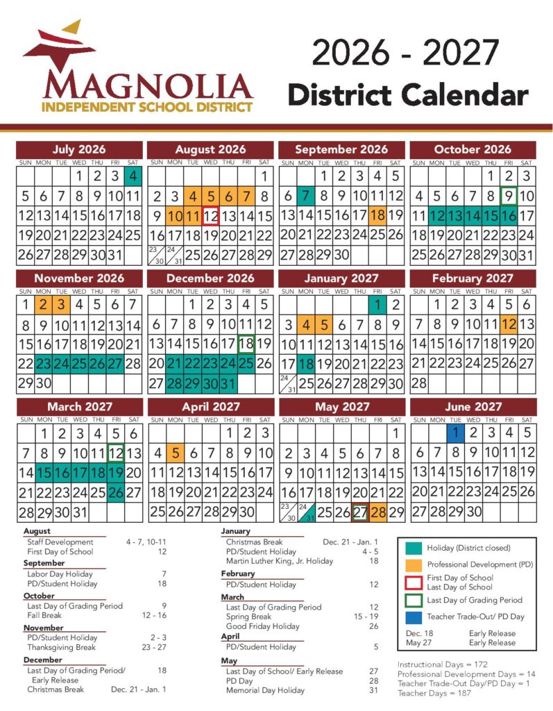 Magnolia Independent School District Calendar 2026-2027