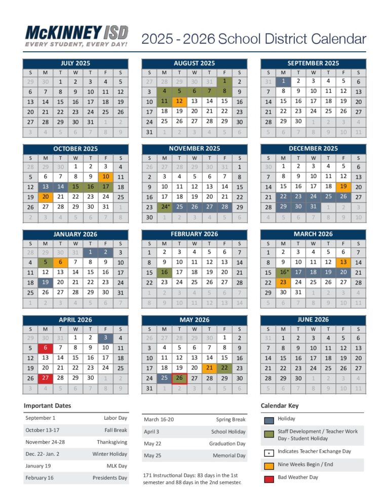 McKinney Independent School District Calendar 20252026