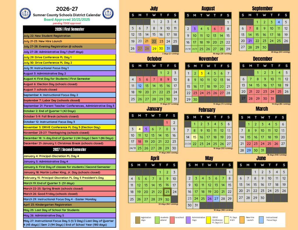 Sumner County Schools Calendar 2026-2027