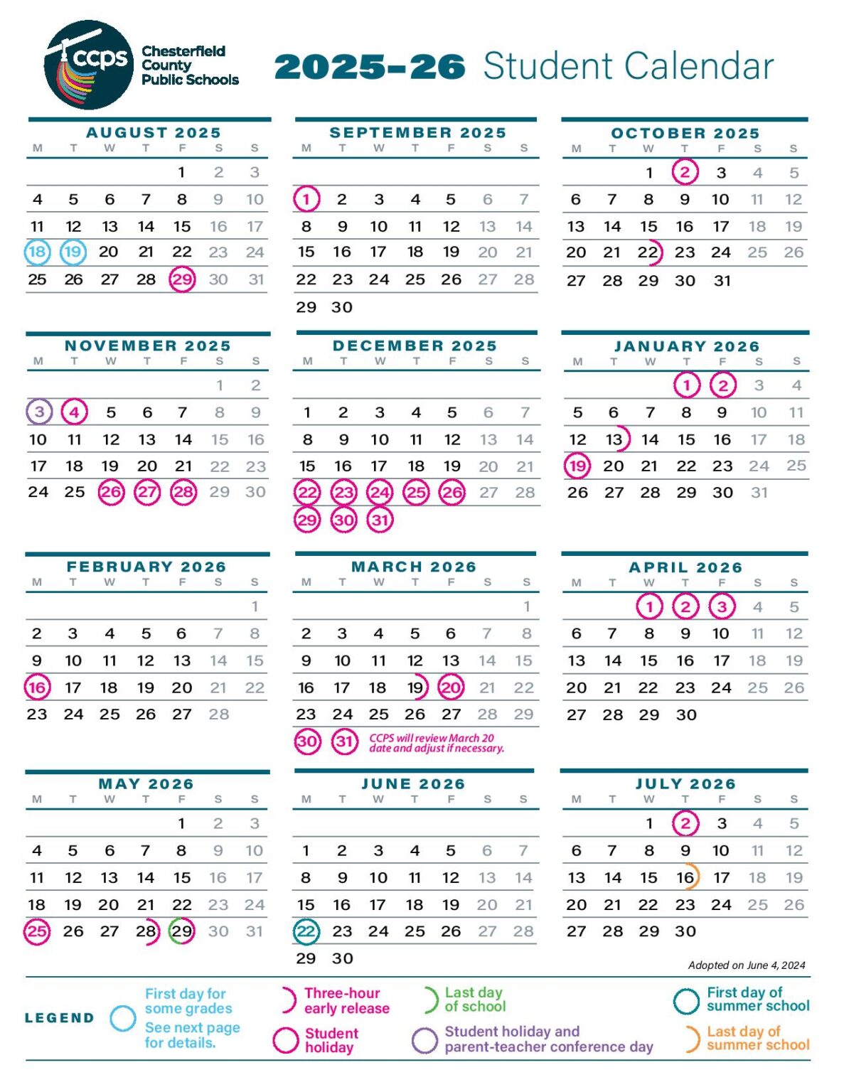 Chesterfield County Public Schools Calendar 2025 2026 Chesterfield County Public Schools Calendar 2025 2026
