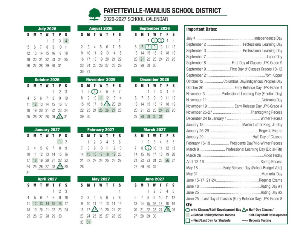 Fayetteville-Manlius School District Calendar 2026-2027