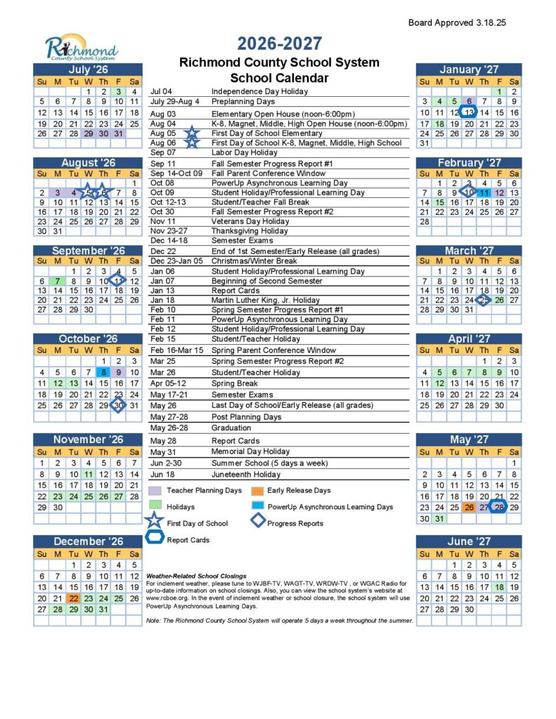 Richmond County Schools Calendar 2026-2027