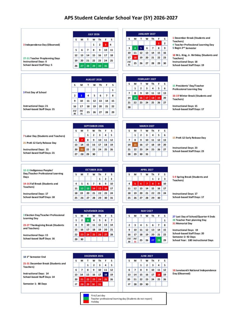 Atlanta Public Schools Calendar 2026-2027