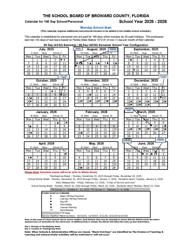 Broward County Public Schools Calendar Holidays 20252026
