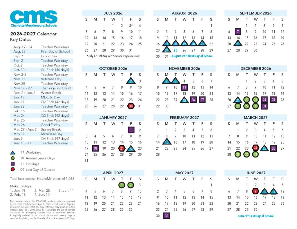 Charlotte-Mecklenburg Schools Calendar 2026-2027