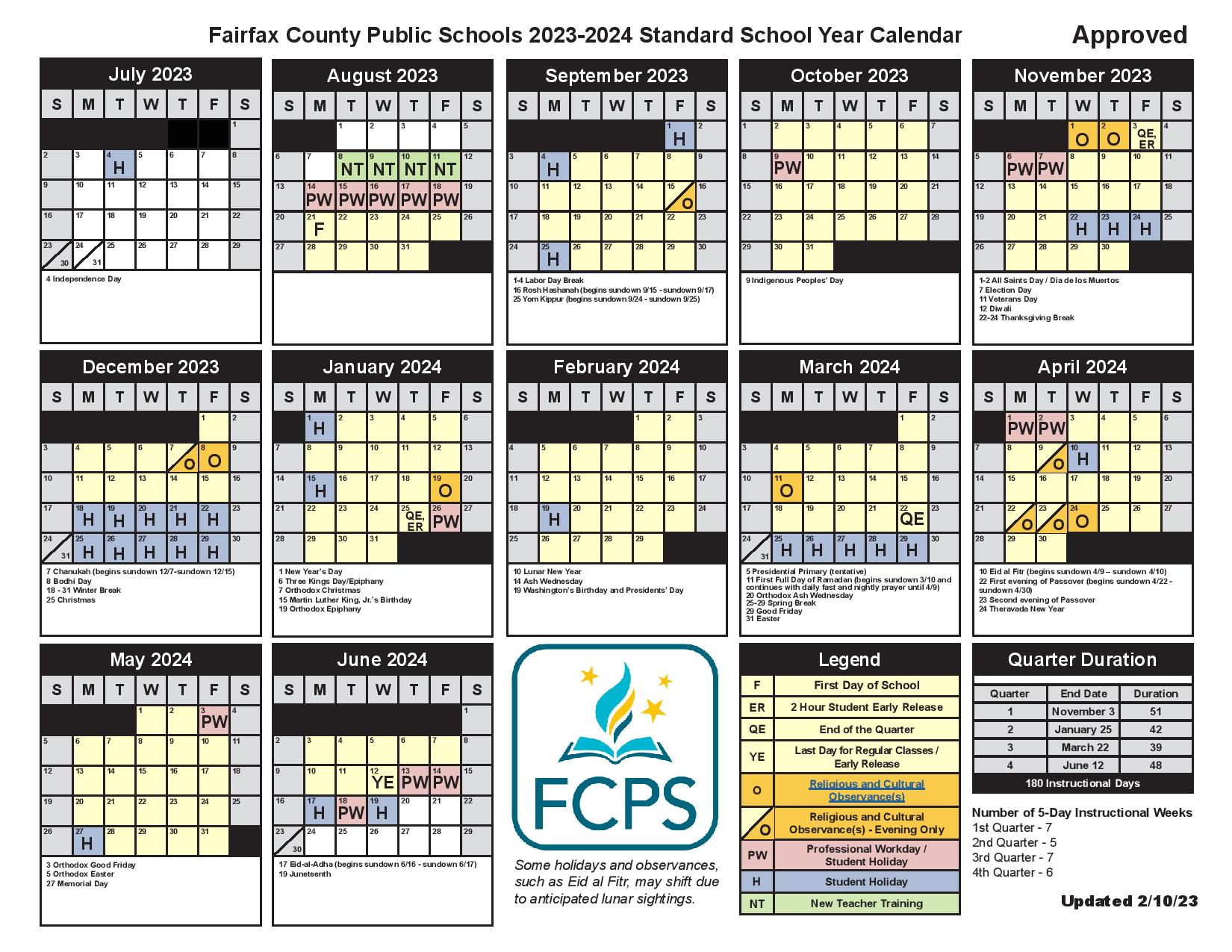 Fairfax County Public Schools Calendar Holidays 20232024