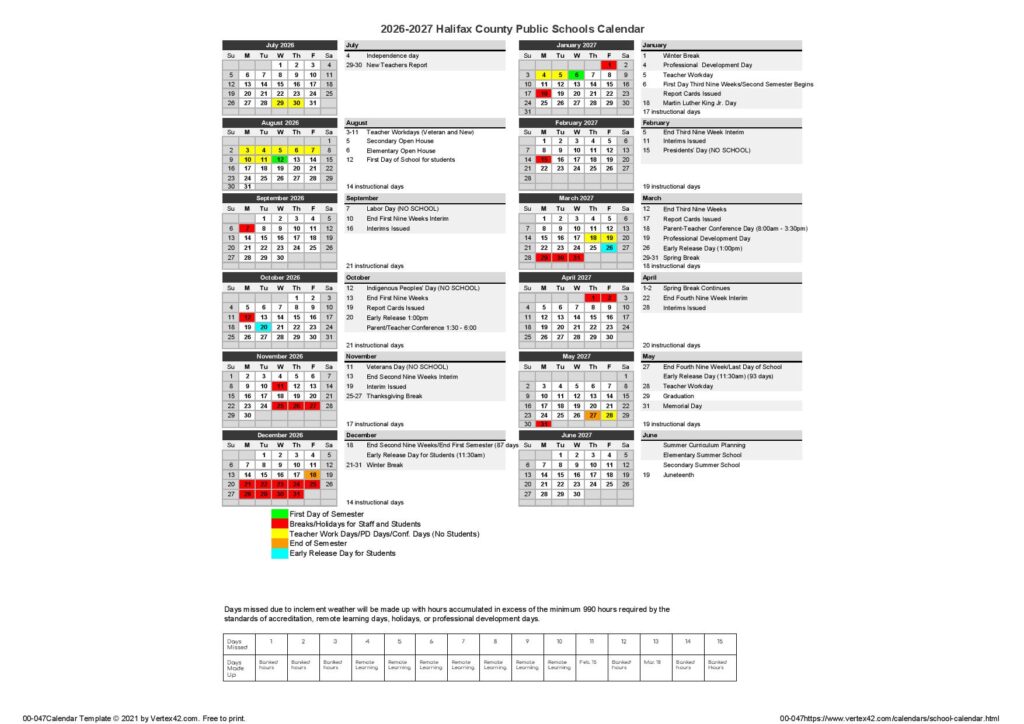 Halifax County Public Schools Calendar 2026-2027