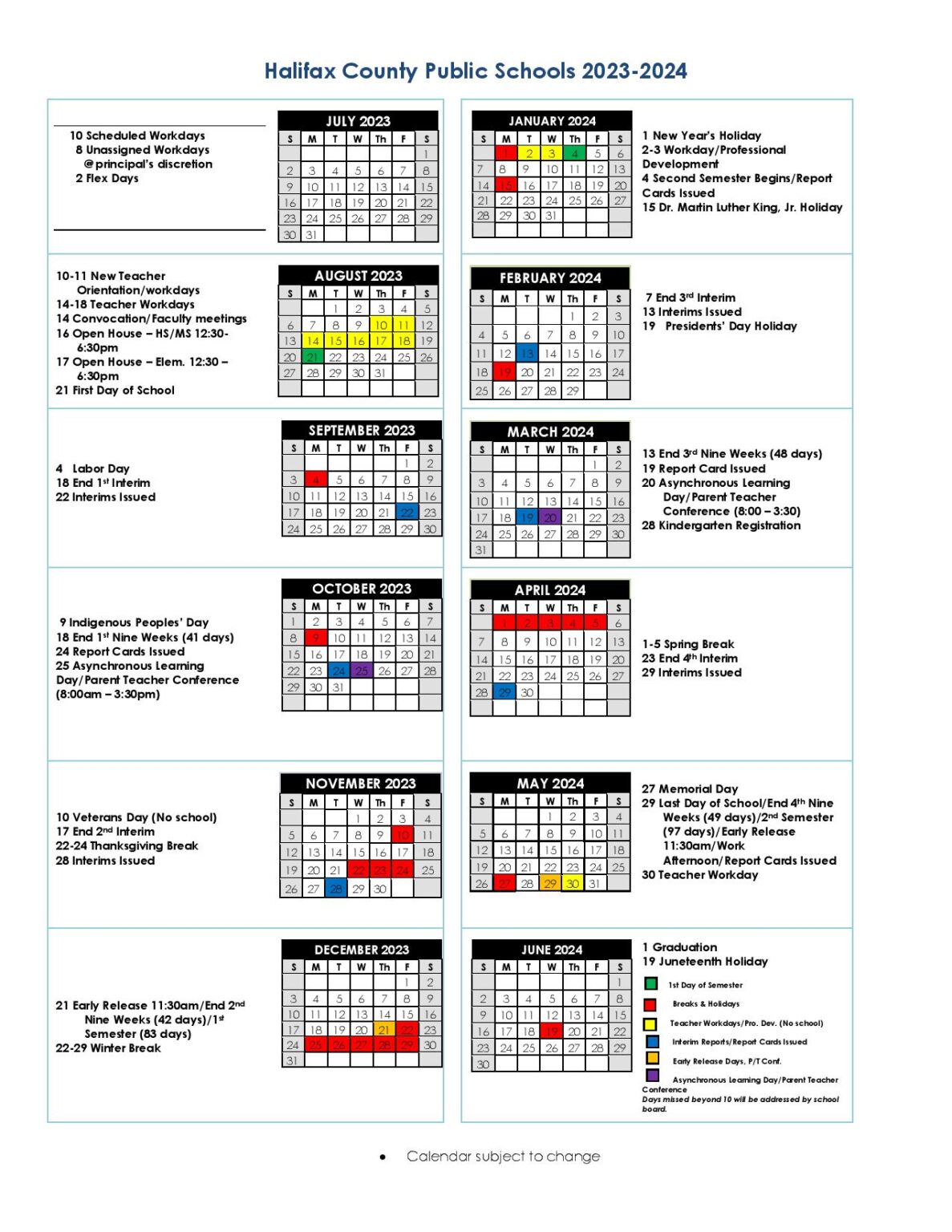 Halifax County Public Schools Calendar 20242025 in PDF